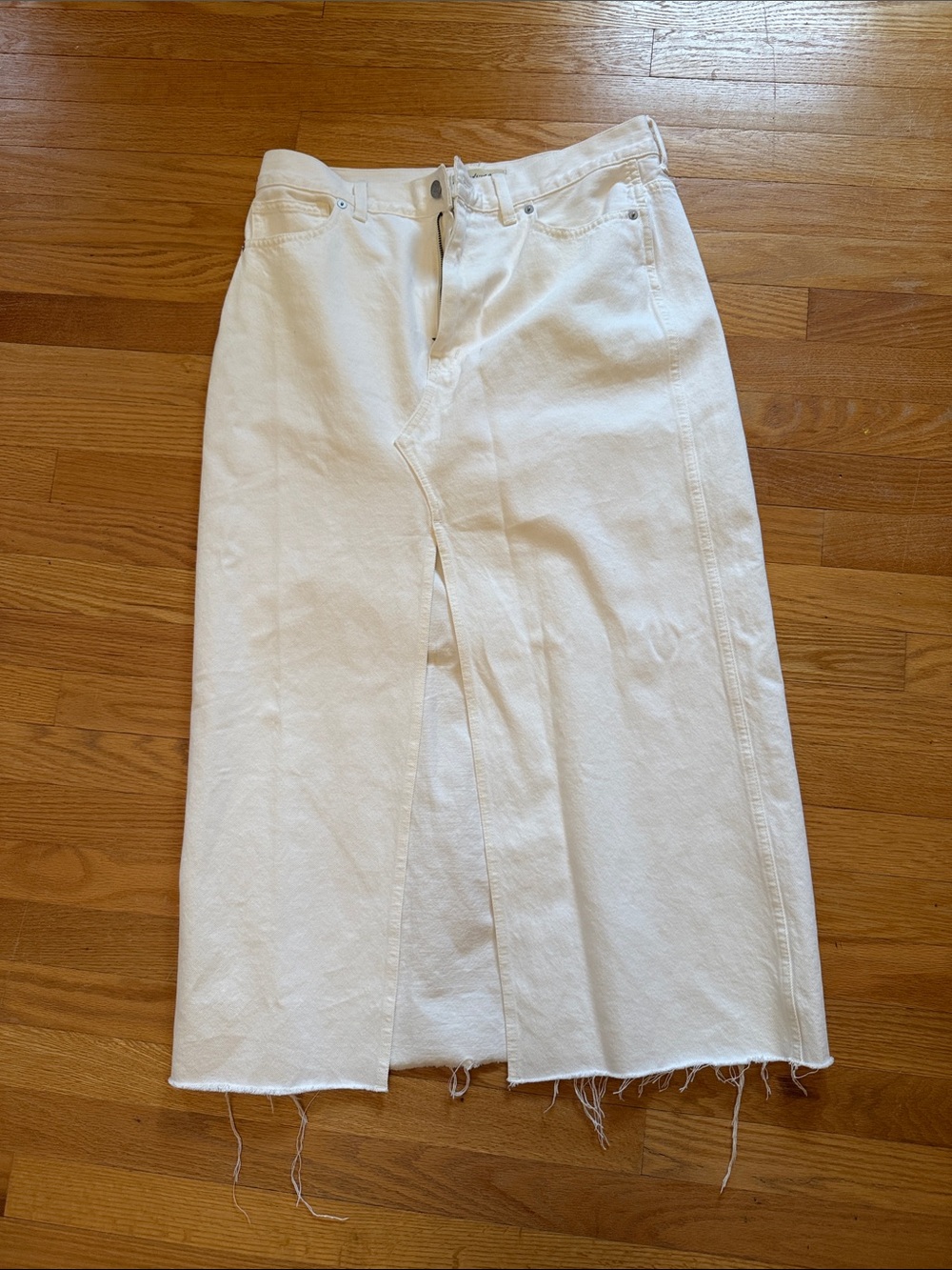 Madewell White A-Line Midi Skirt with Front Slit